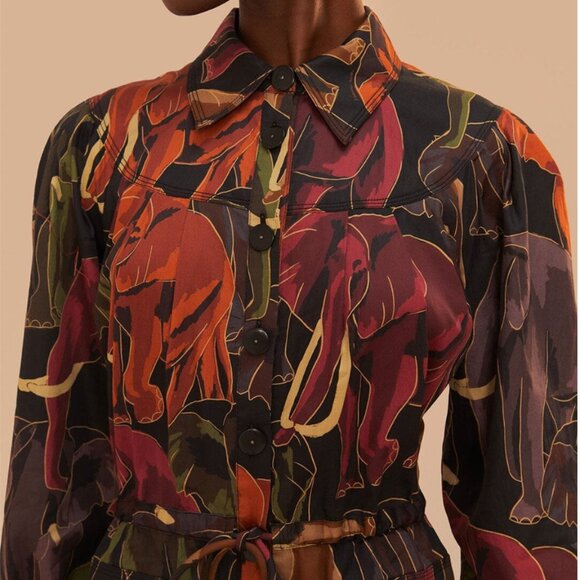 FARM RIO Brown Elephants Long Sleeve Midi Dress - Picture 4 of 4